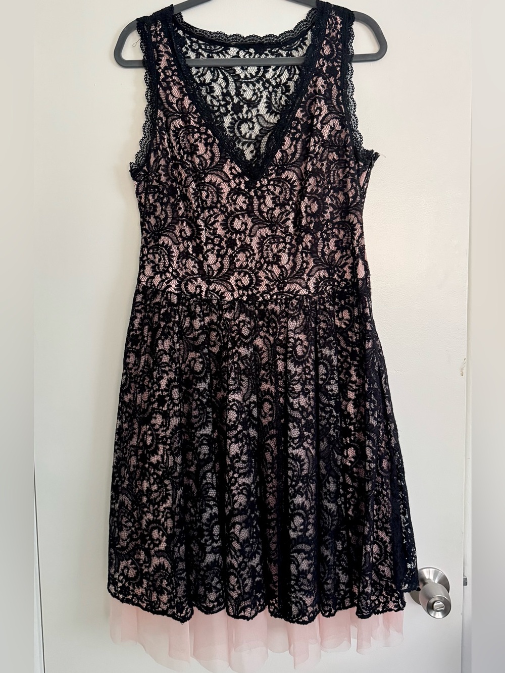 Trixxi Black Lace Overlay Pink Dress 14W